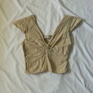 Elegant Beige Twist-Front Crop Top